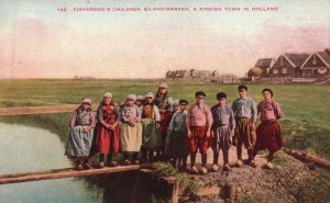 Vintage Postcard 1910's Fishermen's Children Eiland-Marken Fishing Town Holland