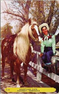 Grantham Cafe Kearney Nebraska NE Horse Pretty Woman Noble Postcard D82 UNUSED