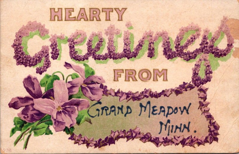 Minnesota Greetings From Grand Meadow 1910