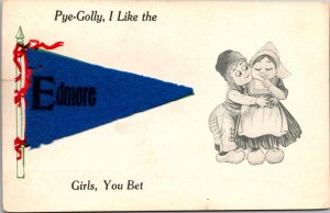 Postcard Felt Pennant Flag Travel Advertising Greetings Edmore, Michigan