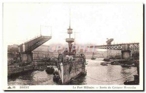 Old Postcard Brest Port Output Military Cruiser Montcalm