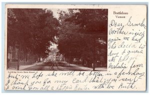 1908 Looking Down Main Street Railroad Trees Battleboro Vermont Vintage Postcard