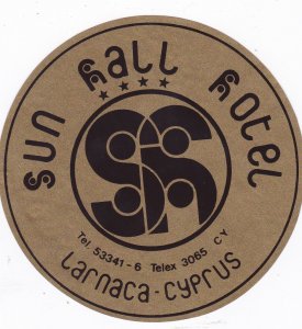 Cyprus Larnaca Sun Hall Hotel Vintage Luggage Label sk3184