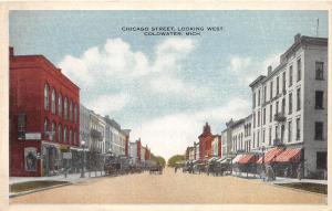 D76/ Coldwater Michigan Mi Postcard c1910 Chicago Street Looking West Stores