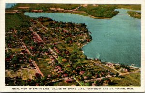 Postcard MI Aerial View of Spring Lake Ferrysburg & Mount Vernon 1939 F22