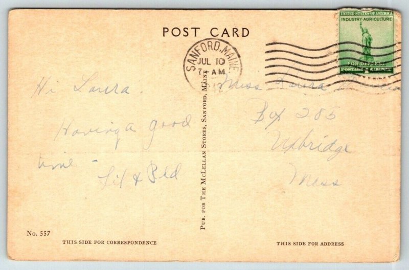 Goodall Memorial Library   Sanford   Maine  Postcard  1942