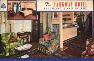 Bellmore Long Island New York NY Parkway Hotel Lobby Nice Linen Postcard