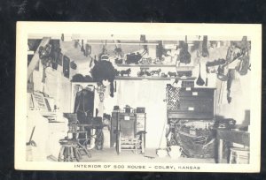 COLBY KANSAS INTERIOR OF SOD HOUSE VINTAGE POSTCARD RESIDENCE