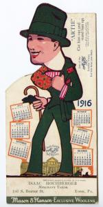 York PA Isaac Hochberger 1916 Die-Cut Calendar Mason & Hanson Woolens Postcard