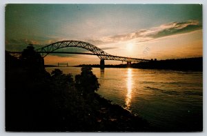State View~Cape Cod Massachusetts~Sunset Over The Bourne Bridge~PM 1982~Postcard