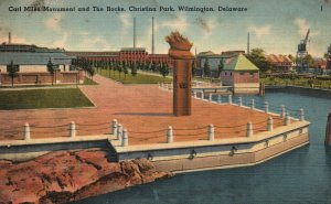 Vintage Postcard 1948 Carl Miles Monument & The Rocks Christina Park Wilmington