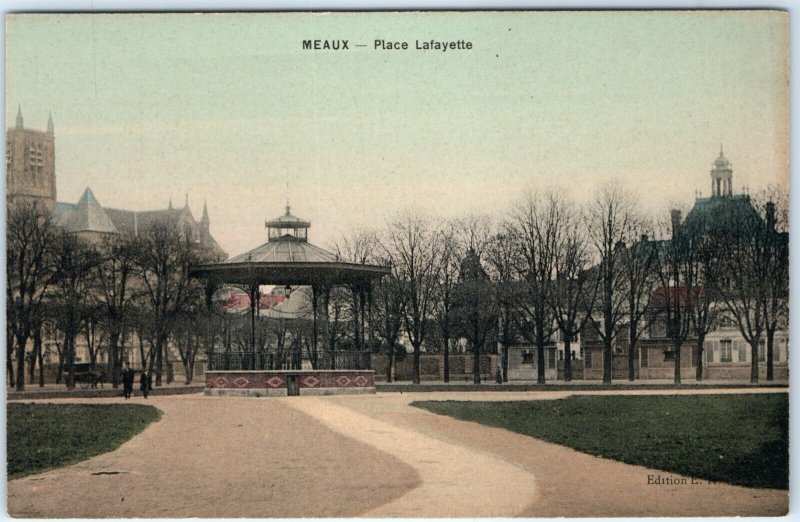 c1900s Meaux, France Place Lafayette Gazebo Trail Tinted Postcard A82