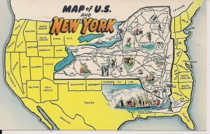 Funny Map of NY State & US, New Yorker's View of America, New York 1966