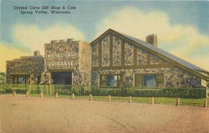 Café Crystal Cave Spring Valley Wisconsin Gift Shop Postcard Teich linen 13807