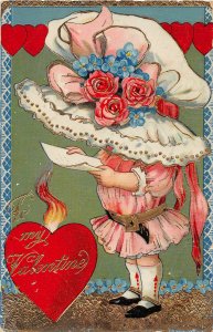 F76/ Valentine's Day Love Holiday Postcard c1910 Gold Lined Beautiful Girl 12