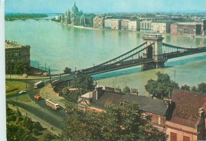 Postcard Hungary Budapest View Panoramic Bridge Danube City