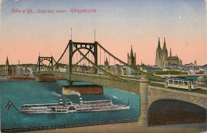 Germany navigation themed postcard Koln a. Rh. Kangebrucke paddle steamer tram