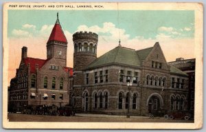 Lansing Michigan 1927 Postcard Post Office and City Hall