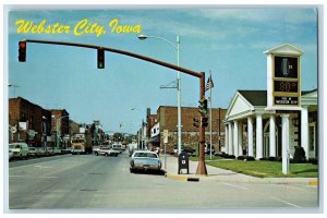 c1950's Webster City Iowa 2nd Street Stop Light Classic Cars Building Postcard