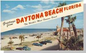 Daytona Beach, Florida/FL Postcard, Beach/Cars, Beach Scene, 1950's Cars