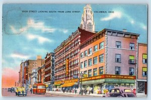 1939 Columbus Ohio Vintage Postcard High Street Looking South Long Street Posted