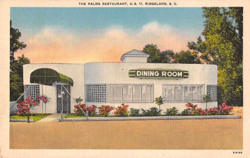 Ridgeland South Carolina The Palms Restaurant Vintage Postcard JE359331