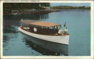 Boothbay Harbor ME Yacht Boat Launch Donalene c1930s Linen Postcard