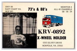 Postcard QSL CB Ham Radio Amateur Card From Norfolk VA Virginia KRV-0892 