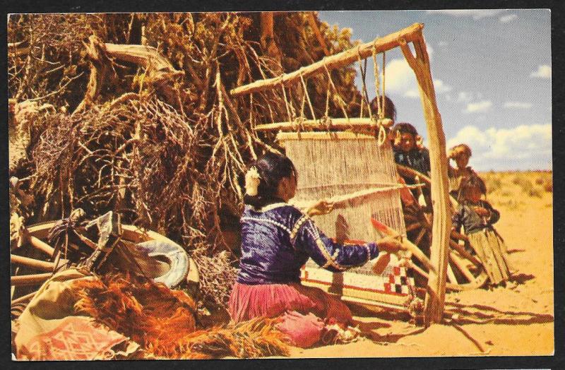 Navajo Woman Weaving Arizona Unused c1950s