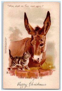 Helena Maguire Signed Postcard Christmas Kitten Donkey Tuck's Boston MA 1903