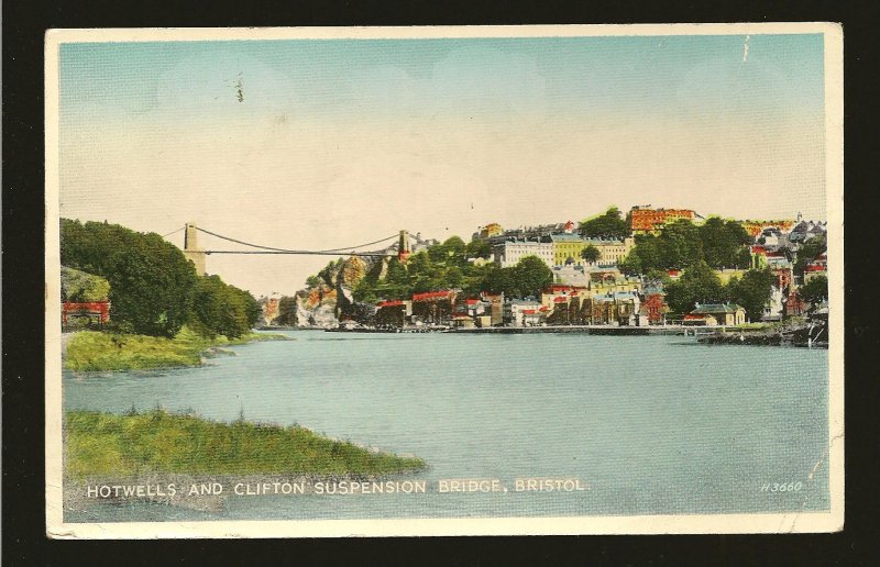 Postmark 1953 Hotwells & Clifton Bridge Bristol Carbo Colour Valentines Postcard