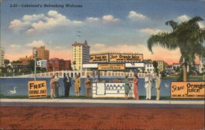 Lakeland FL FREE ORANGE JUICE Jr. Chamber of Commerce LINEN Postcard