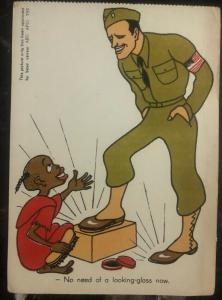 Mint USA Cartoon Postcard US Army Soldier Shoeshine No Need Of Looking Glass