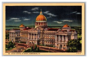 Postcard PA State Capitol At Night Harrisburg PA. Pennsylvania