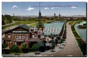 Old Postcard von Mainz er mit Eisenbahnbrücke Winterhafen