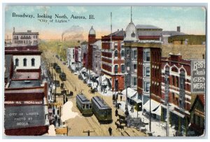 1910 Broadway Looking North City Lights Aurora Illinois Vintage Antique Postcard