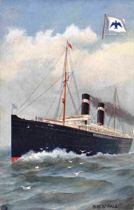SS St Paul Steamer  Ship Ocean Liner American Line 1910c postcard
