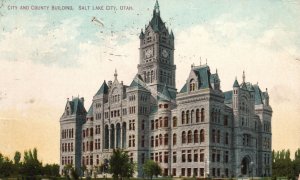 Vintage Postcard 1909 City and County Building Salt Lake City Utah UT