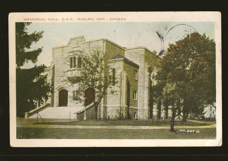 Postmarked 1931 Memorial Hall OAC Guelph Ontario Valentine Color  Postcard