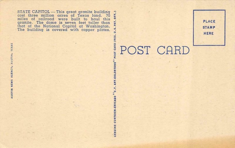 AUSTIN, TX Texas  STATE CAPITOL~Night View   c1940's Curteich Linen Postcard