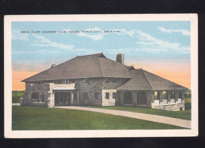 PONCA CITY OKLAHOMA ROCK CLIFF COUNTRY CLUB HOUSE GOLF COURSE OLD POSTCARD