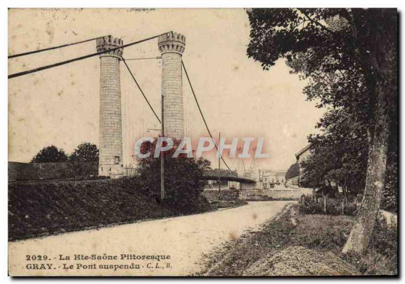 Old Postcard Gray Suspension Bridge