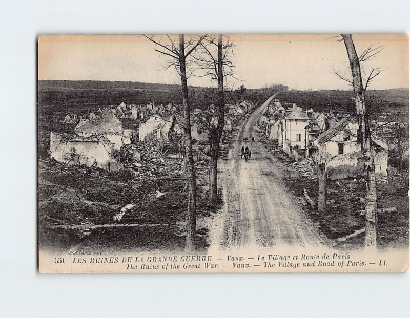 Postcard The Village and Road of Paris The Ruins of the Great War Vaux France