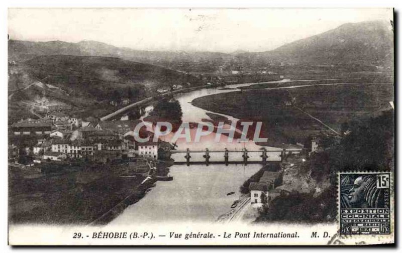 Postcard Old Behobie Vue Generale The International Bridge