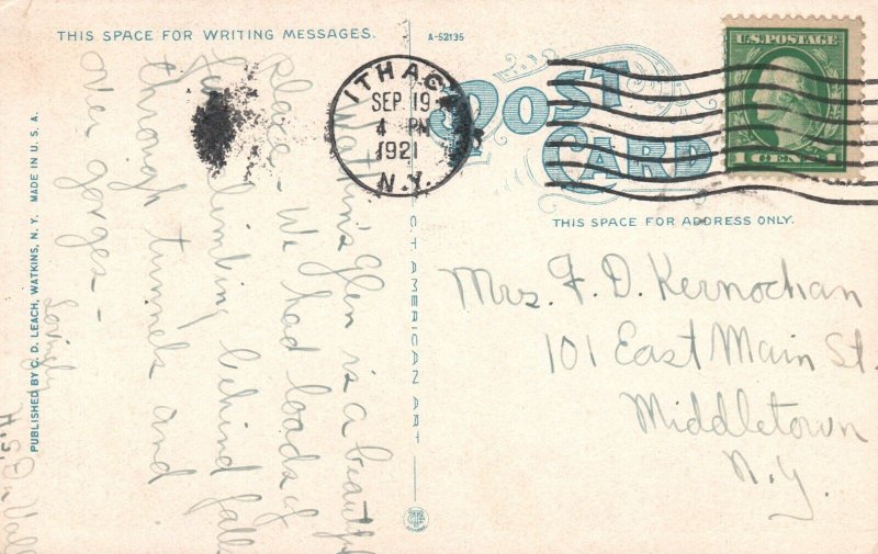 Vintage Postcard 1921 Fairies Pool Watkins Glen NY New York C.D. Leach 1 Cent