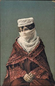 Constantinople Thnic Costume Beautiful Woman Face Covering c1910 Postcard