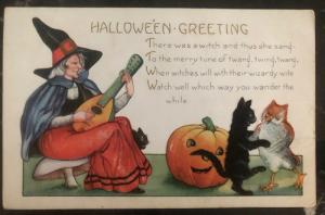 Mint Vintage USA Picture Postcard PPC  Halloween Greetings Old Witch B