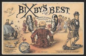 VICTORIAN TRADE CARD Bixby Best Shoe Blacking Men Huge Shoes Relieve Tender Feet