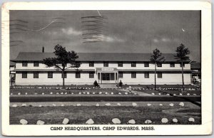 1943 Camp Headquarters Camp Edwards Massachusetts MA Building Posted Postcard