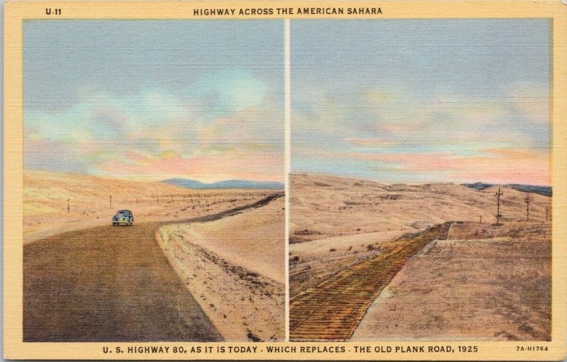 US Highway 80 American Sahara Arizona AZ Unused Vintage Linen Postcard H28